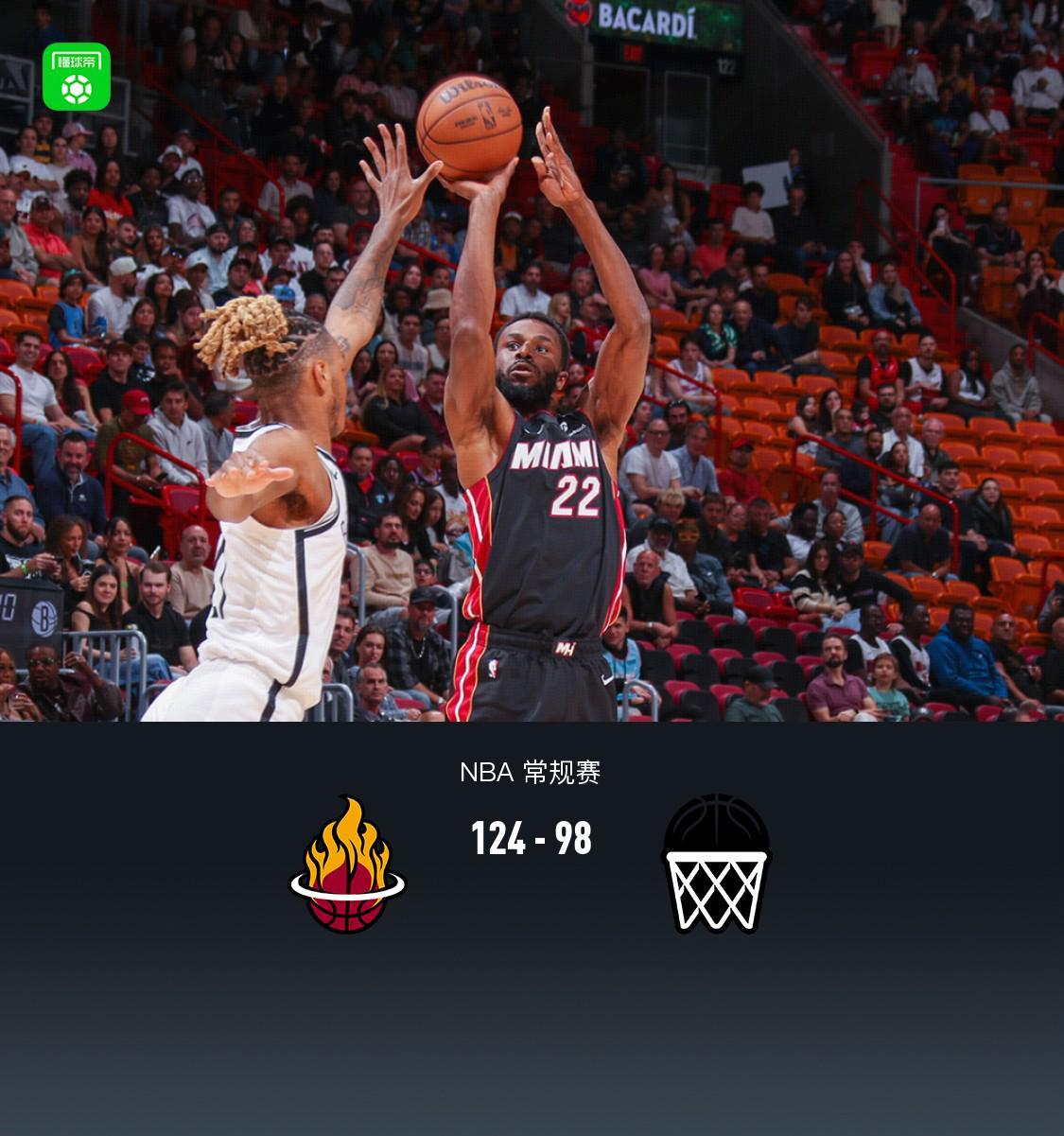 九游娱乐-热火124-98送篮网9连败，阿德巴约23+9+4